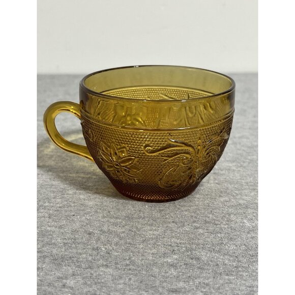 Vintage Amber Glass Coffee Tea Cups Set of 6 Federal Madrid Floral Scroll Retro - Picture 2 of 13